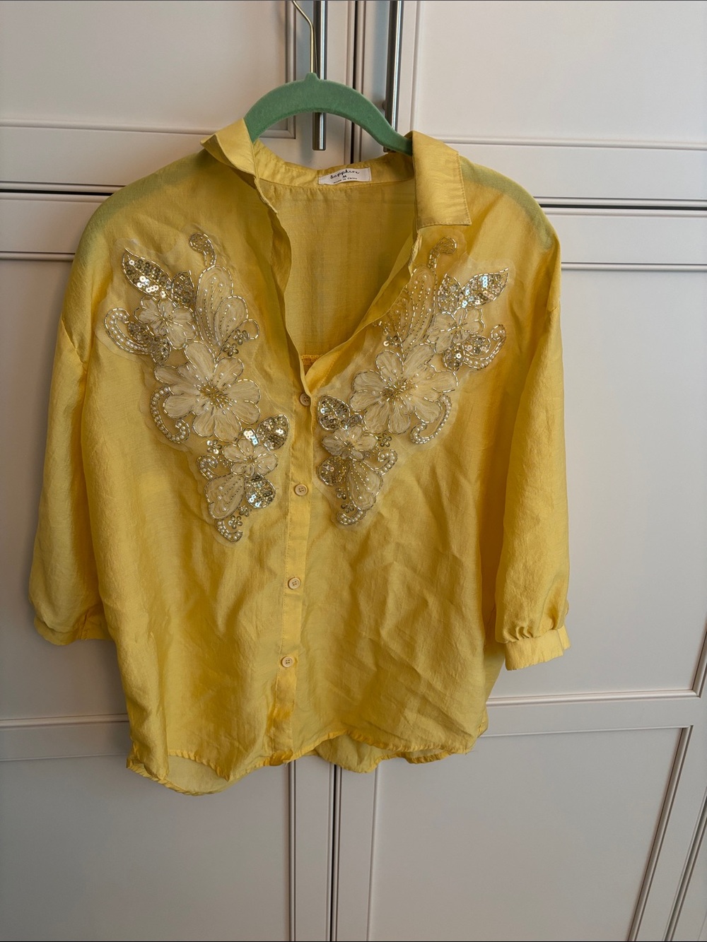 Women's Yellow Embellished Button-Front Blouse